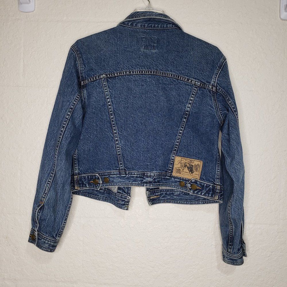 Vintage Faconnable Iconic Cotton Jean Jacket with Back Logo Patch Size Medium - Picture 9 of 16